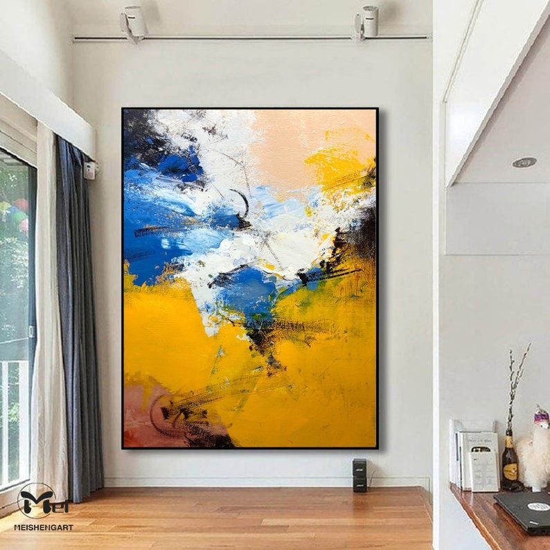 Yellow Abstract Painting Heavy Texture Canvas Art Living Room Kp006