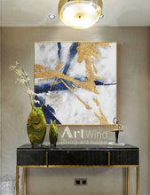 Load image into Gallery viewer, Original Abstract Gold Painting Minimalist Navy Blue Painting For Office Dp037
