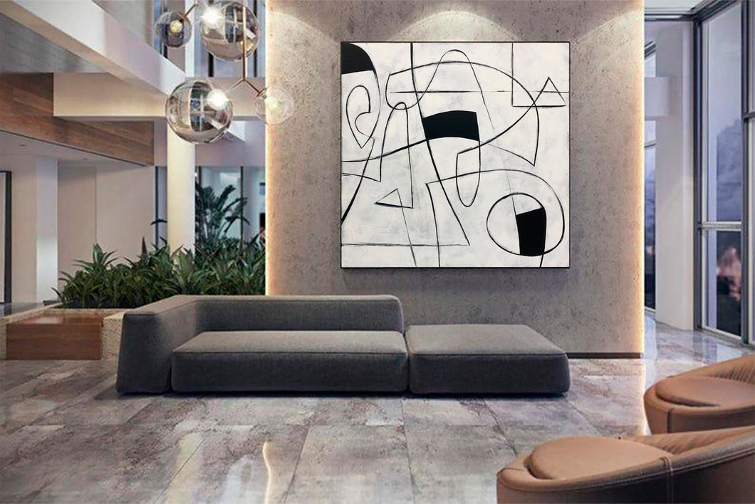 Black And White Oil Painting On Canvas For Living Room Kp050