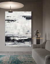 Load image into Gallery viewer, Black White Painting Sea Landscape Painting Grey White Art Ap038
