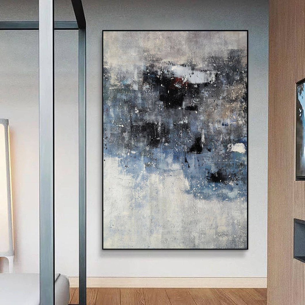 Gray Blue White Abstract Painting Contemporary Wall Art Op100