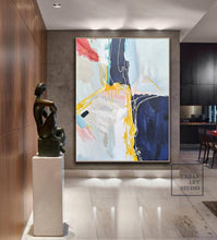 Load image into Gallery viewer, Dark Blue Abstract Painting Minimalist Yellow Painting Art for Big Walls Bp075
