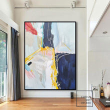 Load image into Gallery viewer, Dark Blue Abstract Painting Minimalist Yellow Painting Art for Big Walls Bp075
