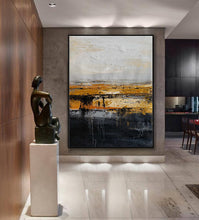 Load image into Gallery viewer, Oversize Minimalist Thick Acrylic Painting Gold Black White Painting Ap058
