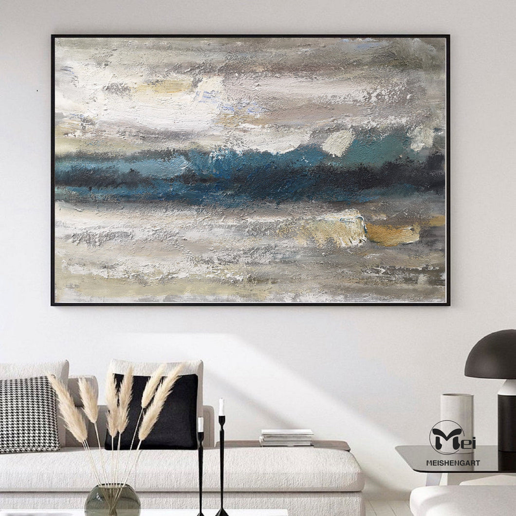 Beige and Blue Abstract Painting Heavy Texture Painting Living Room Kp023