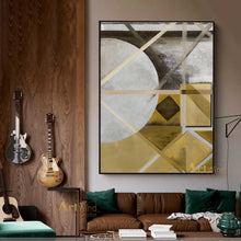 Load image into Gallery viewer, Yellow Gold Leaf Painting Grey And White Art Geometric Art Dp042
