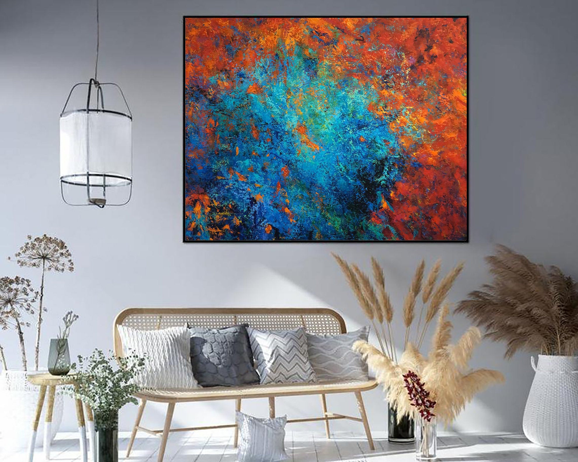 Blue And Red Wall Art Abstract Red Painting Living Room Wall Decor Bp0 ...