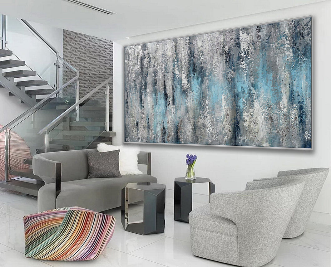Extra Large Textured panoramic Silver Leaf White Abstract Painting Ap044