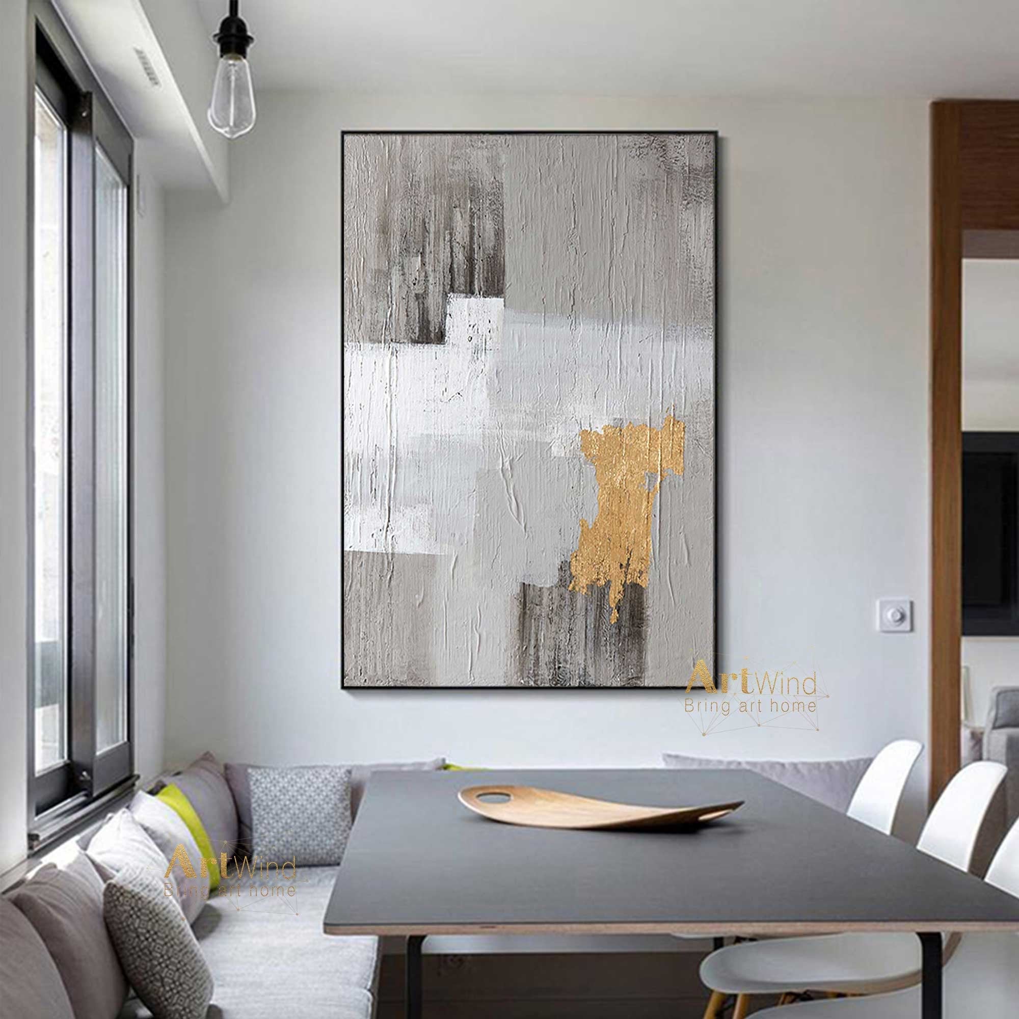 Grey And Gold Art White Painting Modern Wall Art Original Artwork Bedr –  Extra Large Wall Art, image size:2000x2000