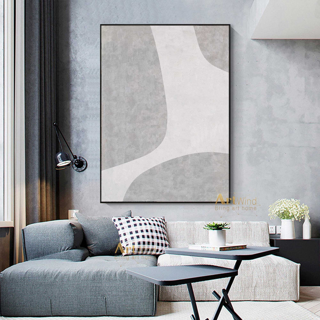 Gray And White Art Minimalist Painting Textured Acrylic Canvas Art Dp056