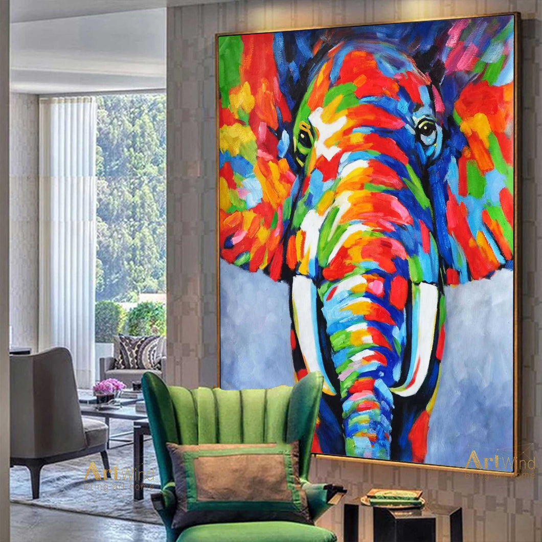 Bright Elephant Painting Colorful Abstract Art Modern Decor DP052