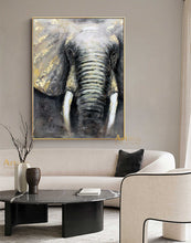 Load image into Gallery viewer, Oversized Gold And Gry Elephant Canvas Art Gold Leaf Art Dp044
