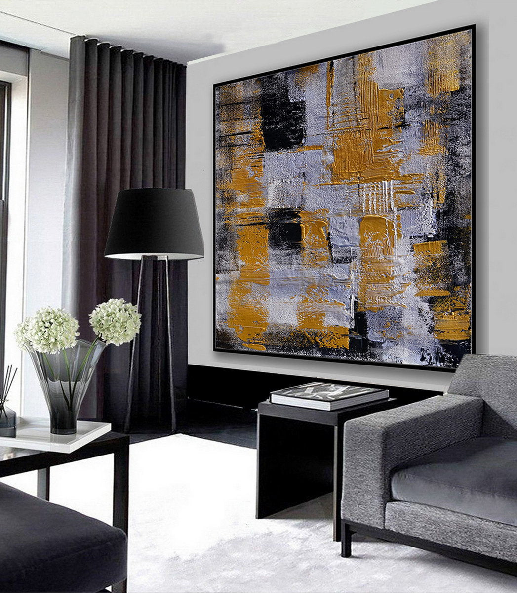Gold Black Gray Minimal Abstract Painting Large Size Art Ap093