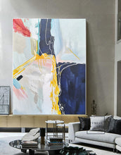 Load image into Gallery viewer, Dark Blue Abstract Painting Minimalist Yellow Painting Art for Big Walls Bp075
