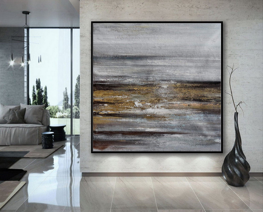 Gray Whhite Yellow Gold Abstract Painting Minimalist Abstract Oversize Ap084