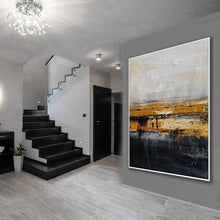 Load image into Gallery viewer, Oversize Minimalist Thick Acrylic Painting Gold Black White Painting Ap058
