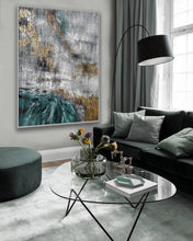 Load image into Gallery viewer, Green Gray White Gold Leaf Abstract Painting Giant Wall Decor Ap097
