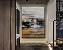 Load image into Gallery viewer, Gray Gold Black Abstract Wall Art Brown Oil Painting on Canvas Ap059
