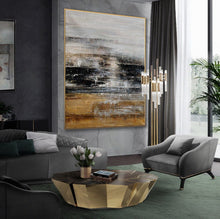 Load image into Gallery viewer, Gray Gold Black Abstract Wall Art Brown Oil Painting on Canvas Ap059
