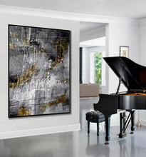 Load image into Gallery viewer, Glod Leaf Abstract Art Black GrayTextured Abstract Painting Ap057
