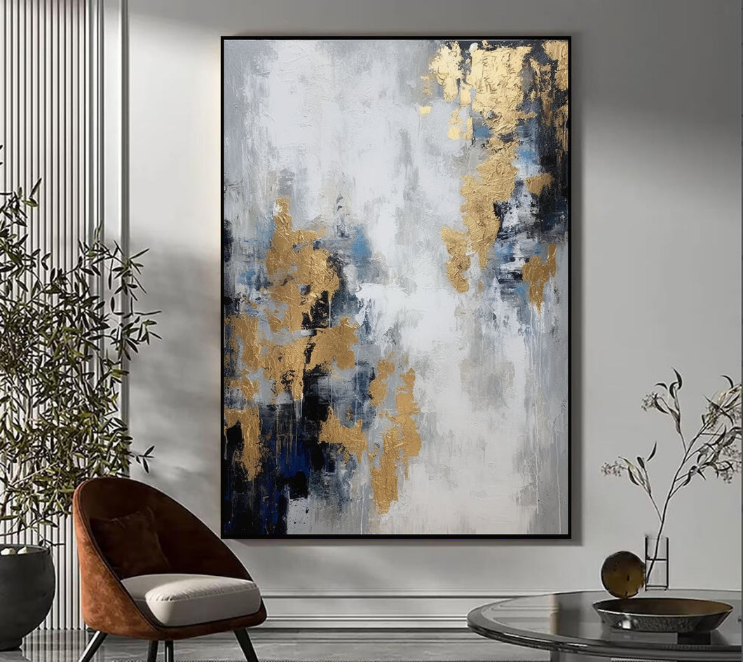 Gold And Gray Wall Art Decor Gray Abstract Art Painting Oversize Wall Art